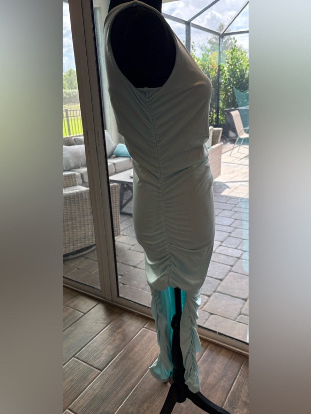 Mint Green Ruched Midi Dress - Women sz Large - Picture 4 of 6